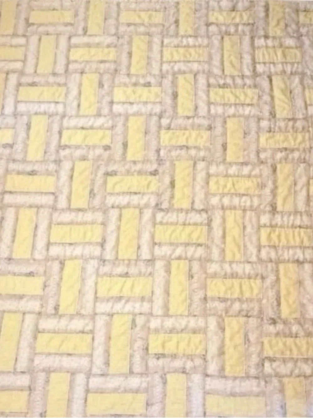 VTG Handmade Rail Fence Quilt Queen Yellow Gingham Cottagecore Floral